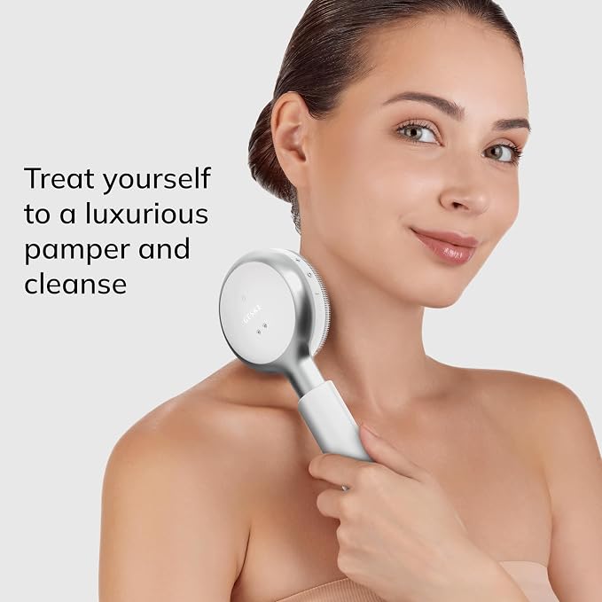 GESKE LED Sonic Full-Body Brush | 9 in 1 | Body Cleansing Brush & Intensive Exfoliator with LED | with SmartSonic Pulsations | Expert Deep Cleansing & Massage | Rough Skin Remover | Adjustable Handle