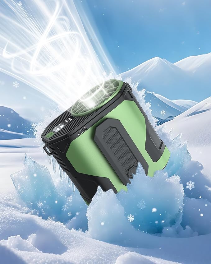 12000mAh Portable Waist Fan 14500RPM Max 30H Working Time 100 tiers Adjustment with LED Flashlight Rechargeable Long Lasting Cooling For Outdoor Jobsite Camping Travel (Green)