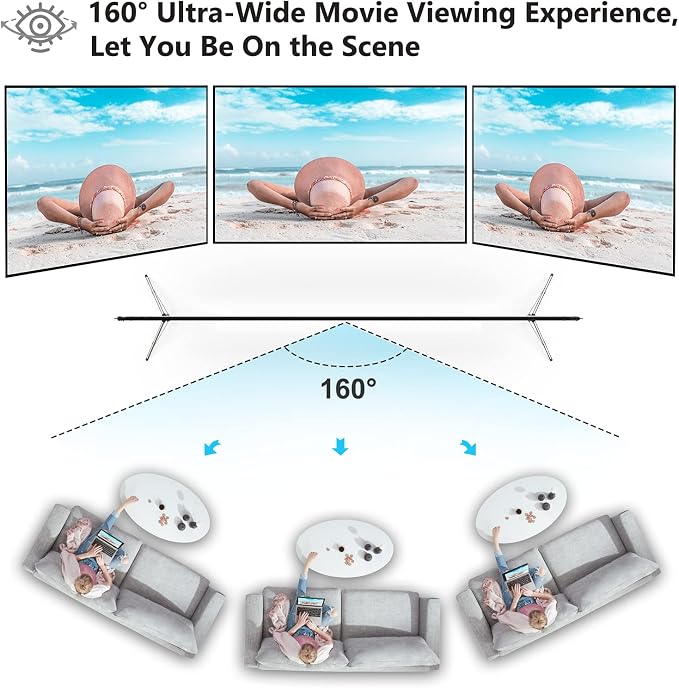 120 Inch Projector Screen with Stand, 16:9 4K HD Portable Projector Screen, Indoor Outdoor Front/Rear with Carry Bag for Home Theater Backyard Camping Movie Night