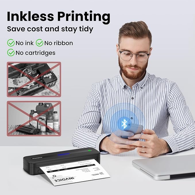 Phomemo Portable Printers Wireless for Travel, M832 Inkless Bluetooth Thermal Printer Support 8.5'' x 11'' US Letter & A4 Size, Compatible with iPhone Android Laptop for Mobile Office Home, with Case
