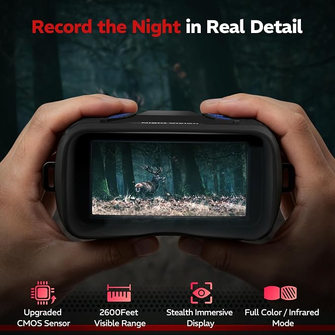 VisioGear Night Vision Binoculars - Eagle Pro 4K Night Vision Goggles for Adults with Upgraded CMOS Sensor, 2600FT Range, 850nm IR Illuminator, 5000mAh Battery, 32GB SD Card, Stealth Black