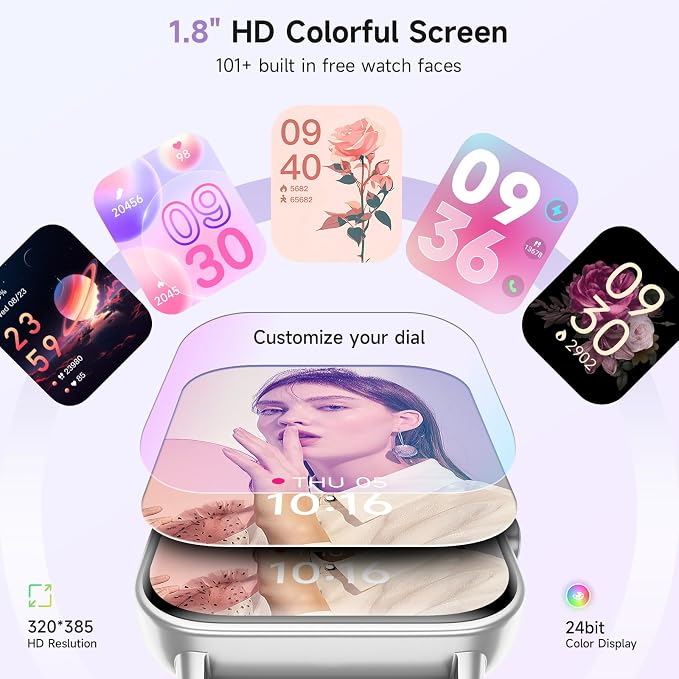 Gydom Smart Watches for Women for Android & iPhone, Alexa Built-in, 1.8" Smartwatch with Heart Rate/SpO2/Sleep/Stress, IP68 Waterproof Fitness Tracker, 101+ Sports Modes, Purple
