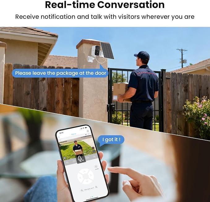 2K Security Camera Wireless Outdoor, Free Cloud Storage, Solar Powered WiFi Cameras for Home Security with AI Motion Detection, Instant Alert, SD Storage, IP66 Waterproof, 2.4GHz, 2 Pack