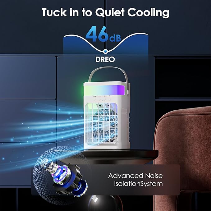 Portable Air Conditioner, Cooling Fan 3 Speeds & 3 Modes Personal Cooling Fan Mini Air Conditioner Fan with Remote, 1500ML Water Tank, Night Light, for Home Office Bedroom