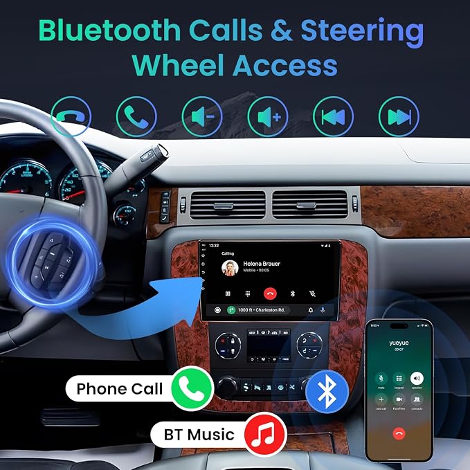8Core 4+64GB Android 15 Radio for 2007-2013 Chevy Tahoe Suburban: Silverado GMC Yukon: 9" 1280 * 800P IPS Touchscreen Wireless CarPlay Android Auto FM/AM/DSP 5G WiFi Bluetooth GPS Backup Camera SWC