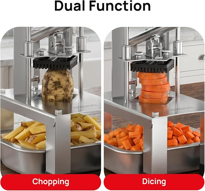 French Fry Cutterr,Professional Potato Cutter Slicer with 3/8", 1/2", 1/4" Stainless Steel Blades Stainless Steel Vegetable Chopper for Potato,Carrot,Cucumber,Onion,Home Use