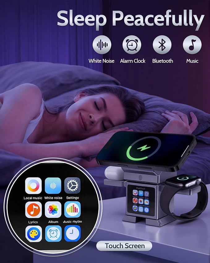 ModiTech 7 in 1 Wireless Charging Station for Apple - Qi2.2 Certified 25W Magnetic Magsafe Charger Stand for iPhone 17/16/15/14/13/12 - Apple Watch - Airpods Series, Grey with Adapter