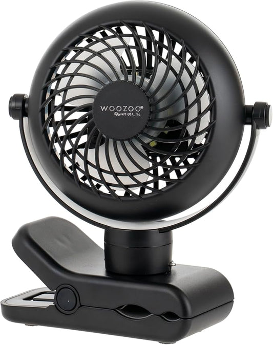 IRIS USA WOOZOO 3.5" Cordless Portable Clip On Fan, USB-C Rechargeable Fan, LED Light, Mosquito Repellent Tray, 360° Tilt, 3 Speeds,Bedside Kitchen Camping Golfing Outdoor Use, Black