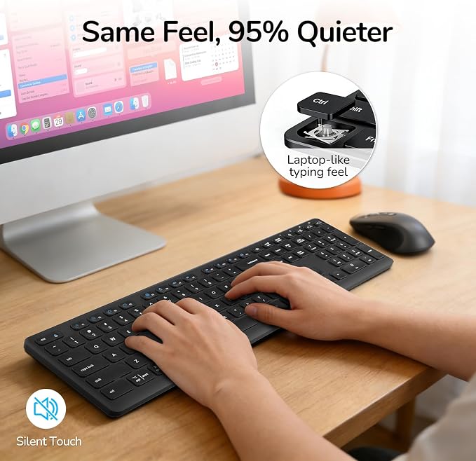 Wireless Keyboard Mouse Combo, Scissor-Switch Keys, 2-in-1 USB Receiver and Two Bluetooth, Multi Device Silent Design for Computer, Laptop, MacBook and iPad (Graphite)