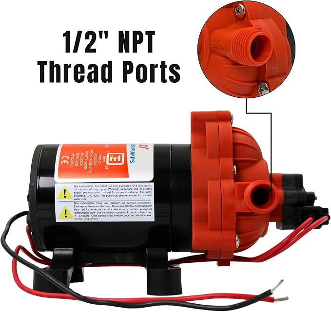 SEAFLO 33 series RV Water Pump - 12V, 3.0 GPM 45 PSI Diaphragm Pump, Self Priming On Demand Fresh Water Pump for RV Camper Boat Marine, Self Priming Pressure Pump, NSF UL 4-Year Warranty