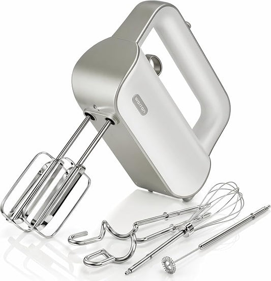 Master 4-in-1 Electric Hand Mixer with Turbo Boost, Stainless Steel Whisk, Beaters, Dough Hooks & Milk Frother, Lightweight Handheld Mixer for Baking & Coffee, Light Olive Green