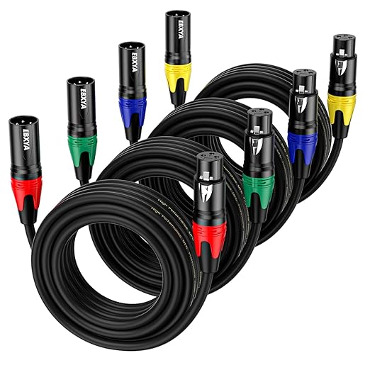 EBXYA XLR Cables, 15 Feet 4-Pack XLR Male to Female Microphone Cable, 3-Pin Balanced XLR Speaker Cable, Multi-Colored Mic Cord for Mic Mixer, Speaker Systems, Radio Station, Podcast