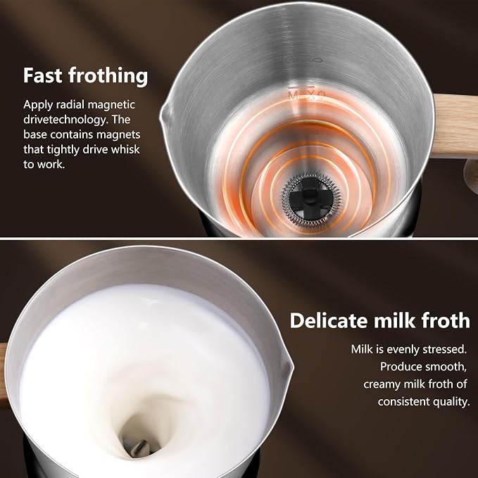 AMZCHEF 21oz & 13.5oz 8-in-1 Milk Frother, 550W Split Stainless Steel Automatic Steamer, Milk Warmer for Latte, Cappuccino, Hot Chocolate, Hot/Cold Froth, Heated Milk & Baby Food, Black