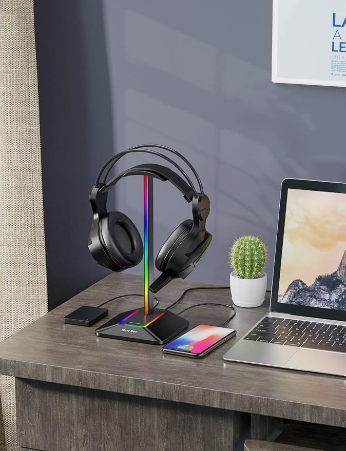 New Bee USB Headset with Microphone RGB Headphone Stand