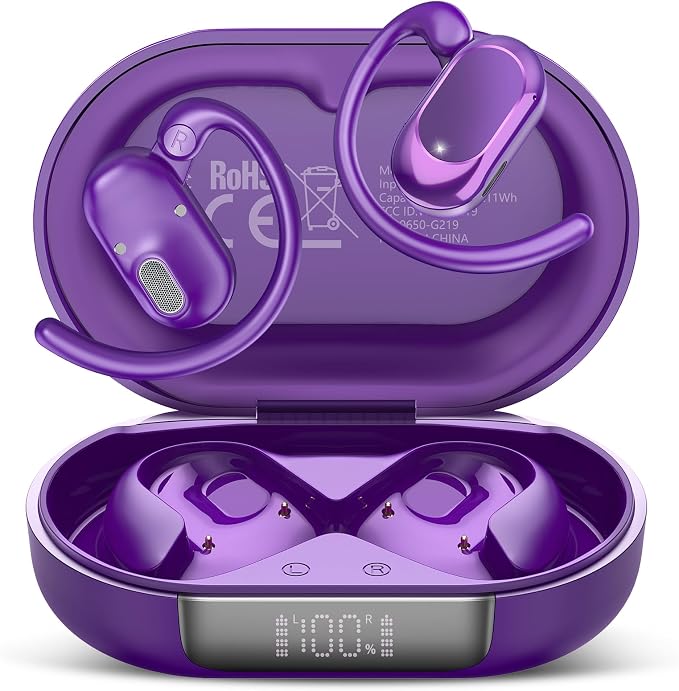 Open Ear Headphones, 2026 Over Ear Earbuds with 4 Noise Canceling Mic, 36H Wireless Earbuds Stereo Sound, IPX7 Waterproof Sports Headphones, Bluetooth 5.4 Headphones with Ergonomic Earhook for Running