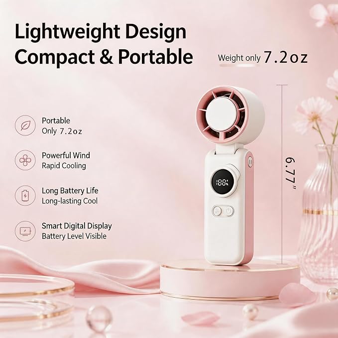 Portable Handheld Air Conditioners Fan with Semiconductor Ice Cooling,199 Speed Strong Wind,6000mAh Rechargeable,3-in-1 Mini AC Cooler Fan(Hand/Neck/Desk),Personal Turbo Fans for Outdoor Travel (Pink）