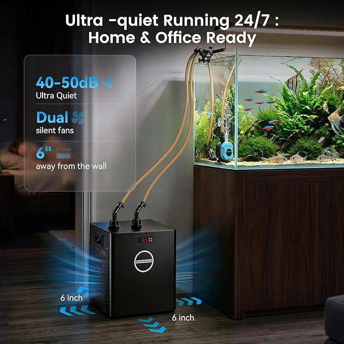 BAOSHISHAN 1/3 HP Aquarium Chiller 79 Gallons 300L Water Cooling System Set | Quiet Compressor Refrigeration for Indoor Hydroponics, Axolotls and Coral Reef Tanks, Precise Water Climate Control Solutions