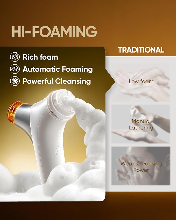 kingdo 2-in-1 Face Scrubber & Makeup Remover Device, Smart Automatic Foaming Facial Cleansing Brush Exfoliator with Face Cleanser for Deep Cleansing & Exfoliating & Removing Makeup Skin Care