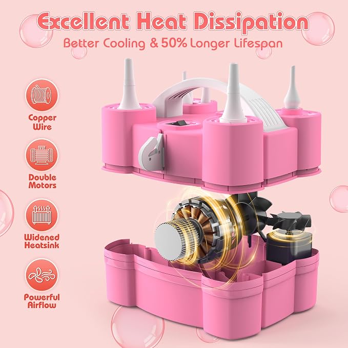 Balloon Pump, Triple Inflating Ports for 260q Foil Latex Mylar Balloon, 3-in-1 Electric Air Pump for Inflatables and Balloons, Inflator Deflator for Swimming Rings Air Mattress Pool Floats