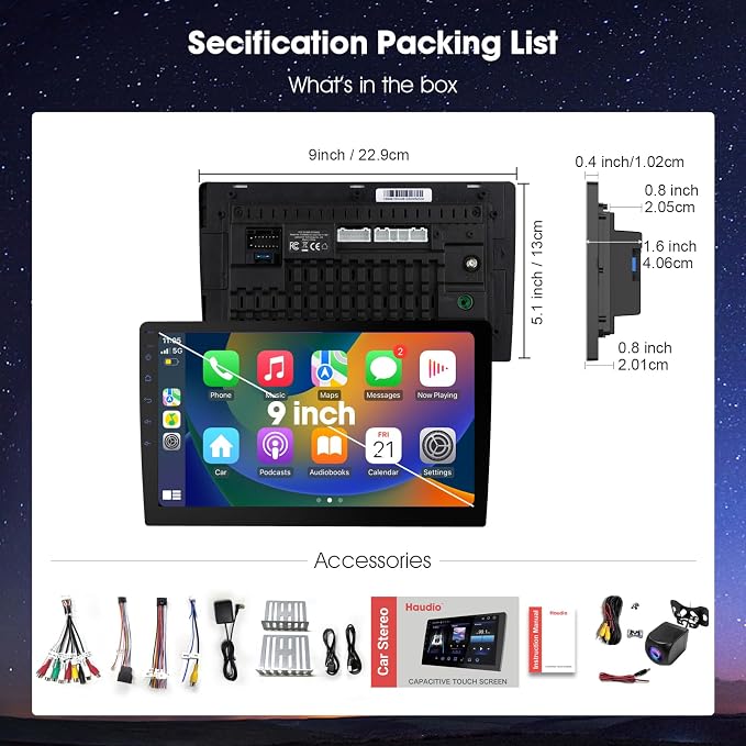 9 Inch Wireless Carplay Screen for Car,Double Din Car Audio Receivers with Voice Control,HD Portable Car Stereo Touch Screen with Backup Camera