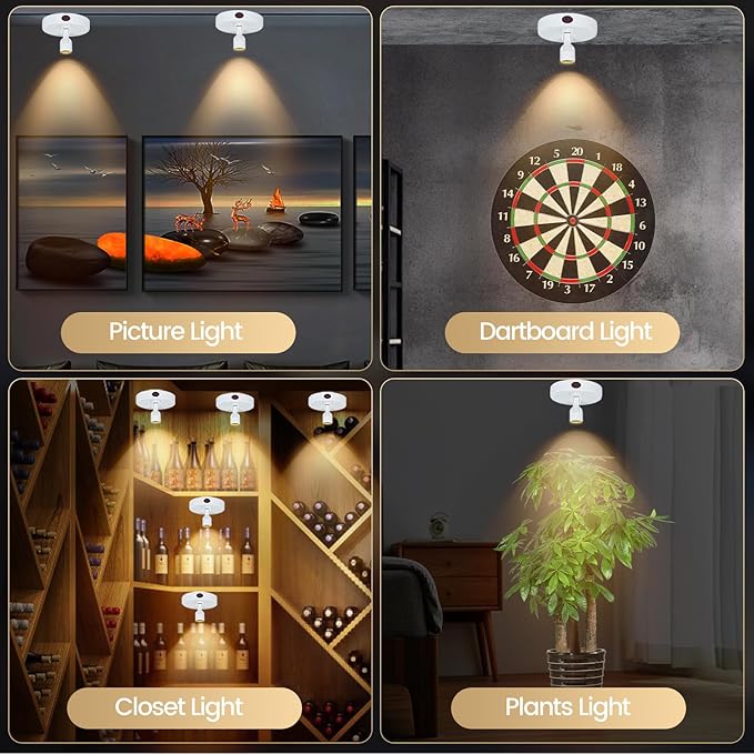 HAMVIDNE LED Spotlight, Rechargeable Battery Picture Lights, Uplighting Indoor, Spot Light with Remote, Plant Tree & Wall Art Display Dartboard Closet Spotlight-White