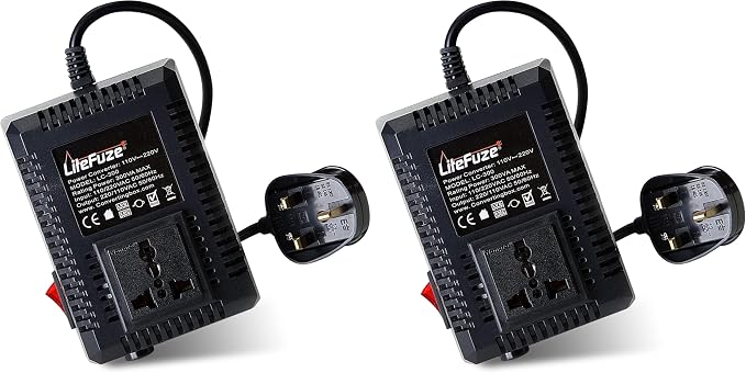 LiteFuze 300 Watt Step Up/Step Down Travel Voltage Converter, 220/110v to 110/220v Converter with Type G Plug - Compatible with Hair Straightener, Camera, Laptop & More (Pack of 2)