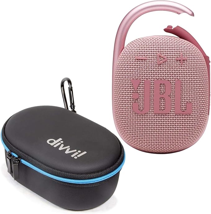JBL Clip 4 Portable Bluetooth Speaker (Pink) + Bundle with divvi! Protective Hardshell Case (Black)