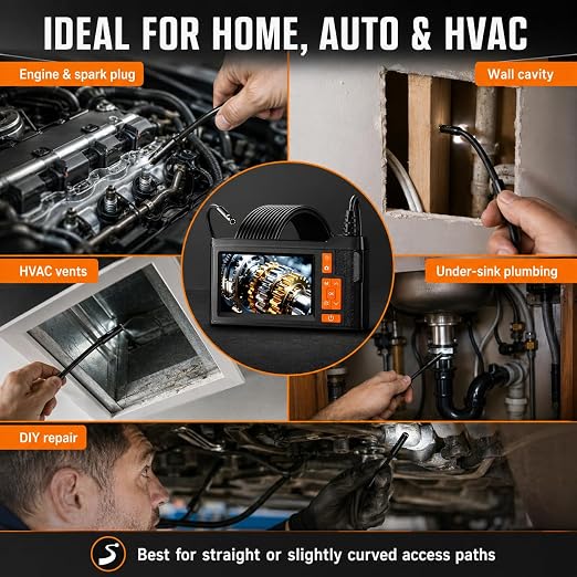 Dual Lens Borescope with 32GB Card, 4.3" Endoscope Camera with Light Support Free 1920*1080P Photo/Video, 16.4FT Semi-Rigid Inspection Snake Camera with IP67 Waterproof for Automotive, Engine & HVAC