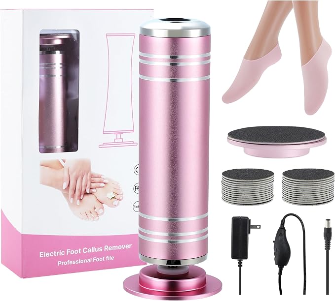 VOCOSTE 1200RPM Electric Callus Remover for Feet, 2 Replaceable Grinding Discs, 60 Sandpaper Discs, 1 Moisturizing Socks, Professional Pedicure Tool Kit for Dead Skin & Hard Cracked Heels