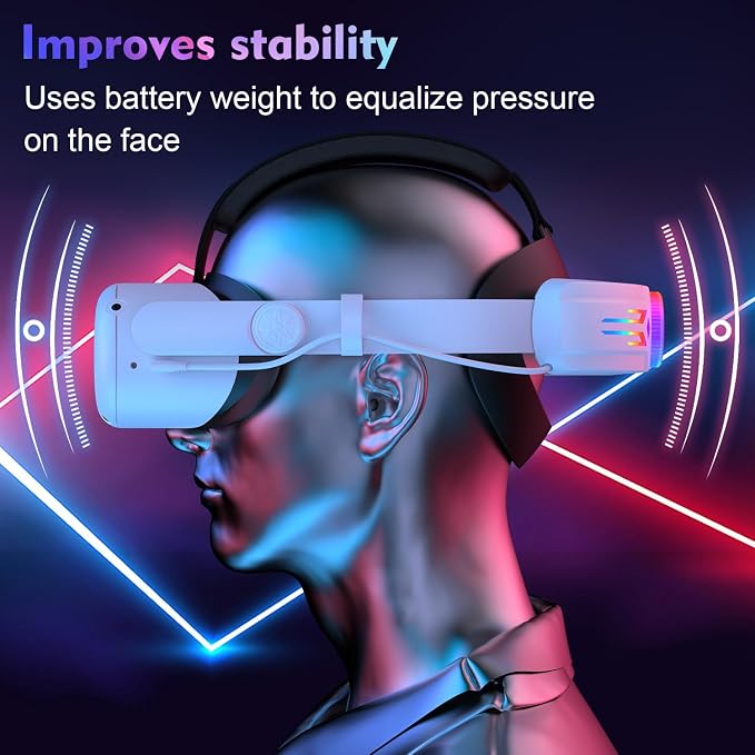 RGB Head Strap with 12000mAh Battery for Oculus Quest 2, Battery Pack for Extended 8 Hrs of Playtime, Fast Charging VR Power, Adjustable Elite Strap Enhanced Support and Balance for Meta Quest 2