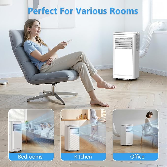 Electactic 10000BTUs Portable Air Conditioner for Bedroom with Drainage-free Cooling, 4 in 1 Portable AC Units with Cool, Fan, Dehumidifier, Sleep, 24H Timer/Remote/Window Kits