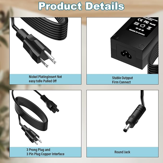 19V Charger for Lifestyle Rhythm Healthcare Portable Oxygen Concentrator Compatible with P2/P2-E6/P2-E7 Power Adapter Cord