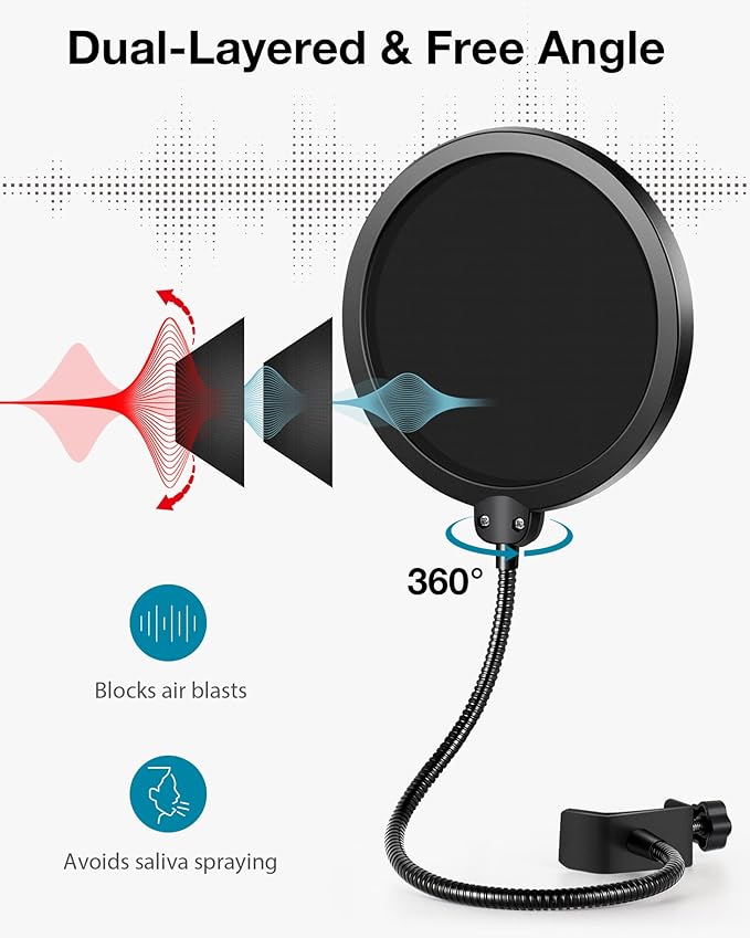 InnoGear Mic Stand Desk, Adjustable Desktop Microphone Stand Table with Shock Mount Mic Clip Pop Filter 3/8" to 5/8" Adapter for Blue Yeti Hyper X QuadCast S AT2020 Fifine K669B Shure SM58 SM48 PGA48