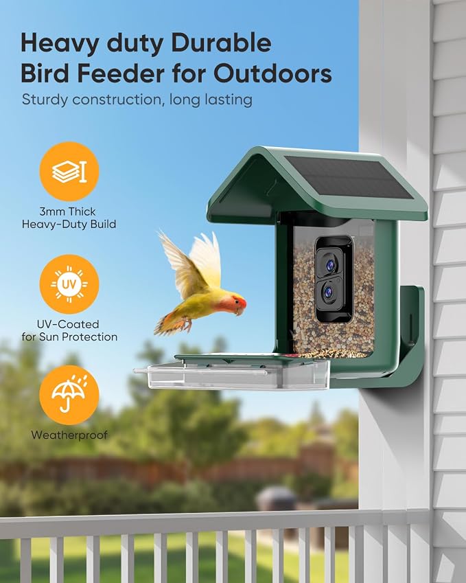 Bird Feeder with Camera Solar Powered: Smart Hummingbird Feeder for Backyard Tree - 2K Live AI Identify Auto Capture Bird Video - WiFi Bird Watching Feeders Gift for Mom Dad