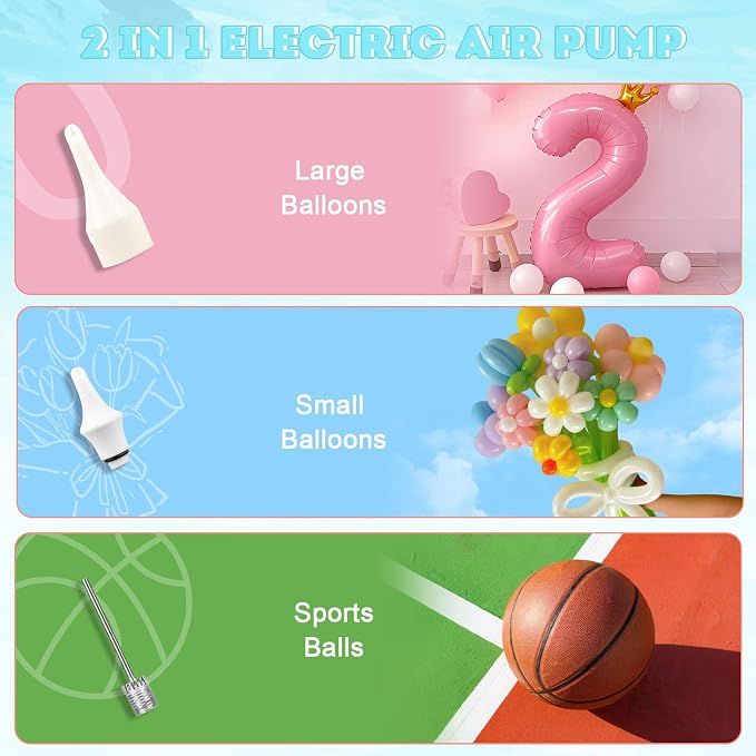 AXHJ Balloon Pump Electric Air Pumps, 2-in-1 Electric Air Balloon Pump，Balloon Inflator for 260q,Foil, Latex Balloons and Sport Balls