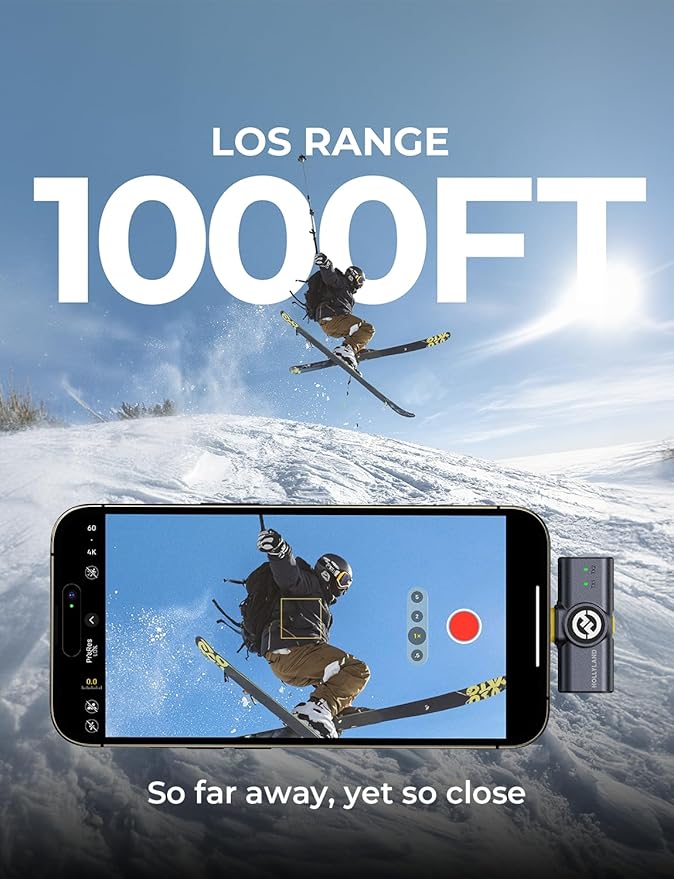 Hollyland Lark M2 Wireless Microphone for iPhone14 & Below, Mini Magnetic Microphone, 300m Range, Hi-Fi Audio, Noise Cancelling, 30h Use, Video Recording (2TX + Lightning RX + Charging Case)