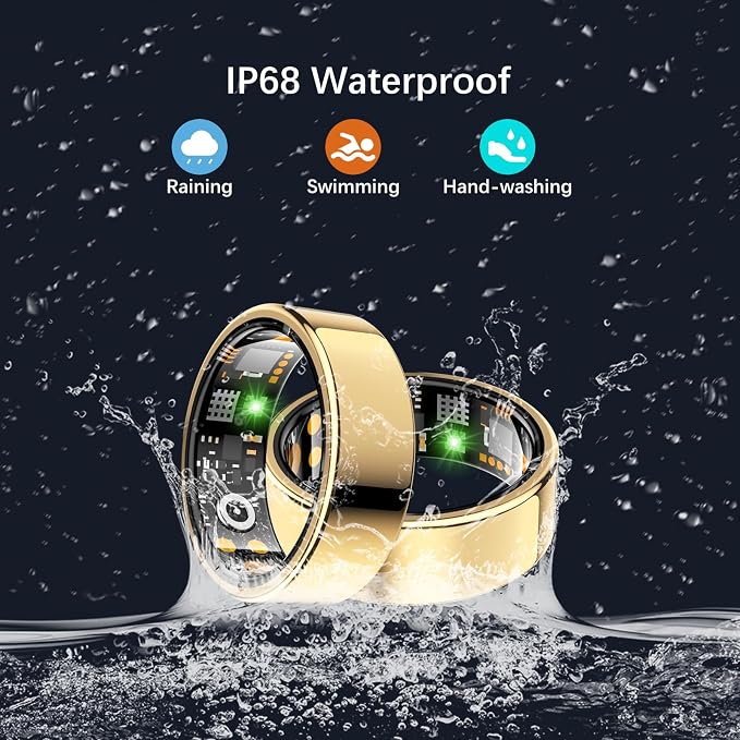 Smart Rings for Women Men, Fitness Ring with Heart Rate, Blood Oxygen, HRV, Stress, Sleep Tracker, Step Tracker, No Subscription Fee, lP68 Waterproof Smart Ring for iPhone & Android (Gold, 11#)