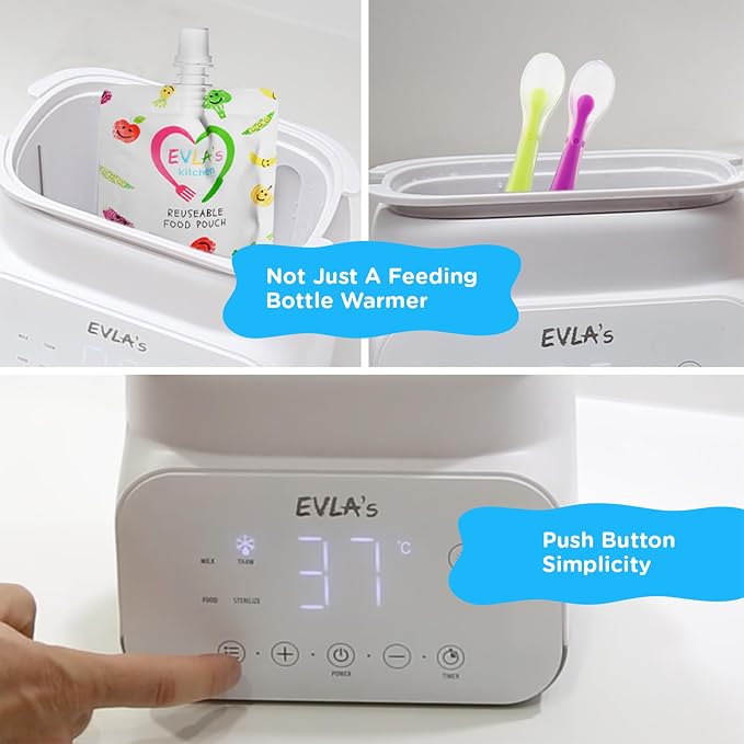 Bottle Warmer - Double Baby Bottle Warmer, Sanitizer, and Milk Defroster - Formula or Breastmilk Heater with Automatic Timer by EVLA’s (White)