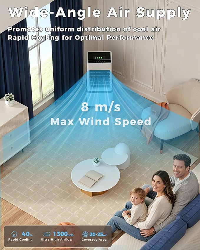 Evaporative Air Cooler Fan, Small Swamp Cooler Fan with 12L Removable Water Tank, 6 Speeds, Cooling Spray Modes & Lights, Remote, 24H Timer for Bedroom, Office & Living Room