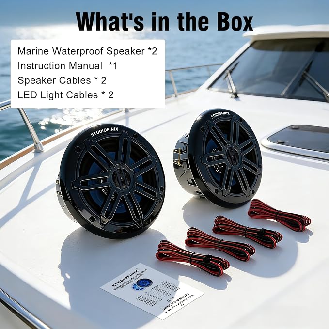 STUDIOFINIX 6.5 Inch 700W Marine Speakers with LED Lights -2 Way Weather Resistant Boat Speakers Perfect for Boats, ATVs, UTVs （Pair,Black）