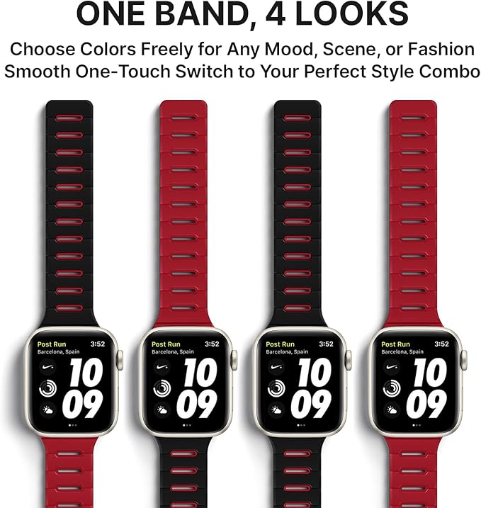 Bandletic Reversible Magnetic Straps Compatible with Apple Watch Bands 49mm/46mm/45mm/44mm/42mm(3/2/1) Men, Silicone Comfortable Strong Magnet for iWatch Series 11 10 Ultra SE3 9 8 7 6 5 4,Black Red