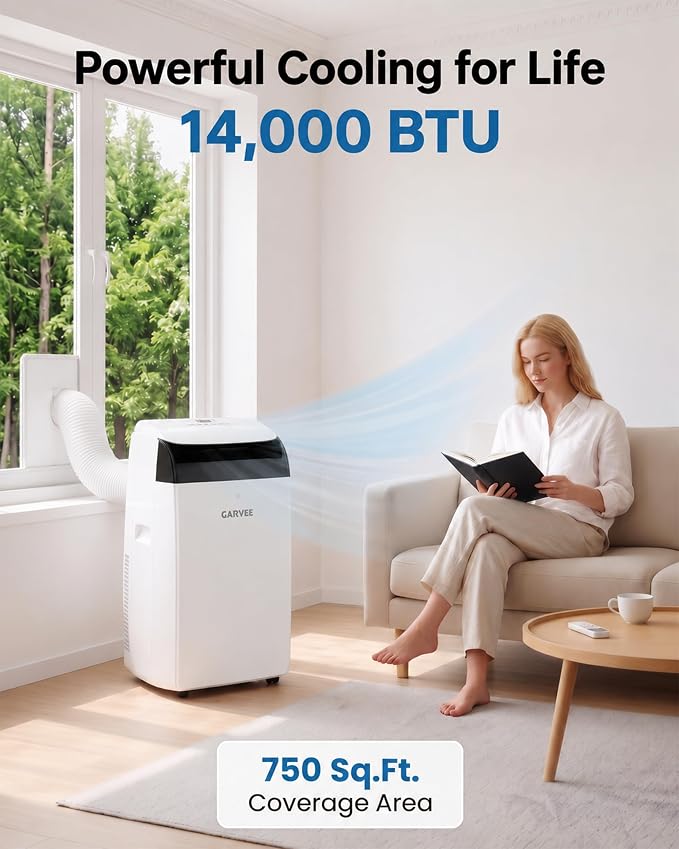 14000 BTU Portable Air Conditioners for Rooms up to 750 Sq. Ft, 3-in-1 AC Unit with Cooling, Dehumidifier & Fan, Energy-Saving, Remote, 24-Hour Timer& Window Kit, for Bedroom, Office, Dorm