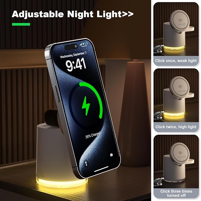 New Generation Qi2 Certified 3 in 1 Magnetic Wireless Charging Station, Compact Fast Charging Station,for Apple iPhone12-17,iWatches,AirPods,Samsung Phones and Watches(30W Adapter Included)(White)