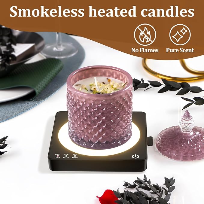 Coffee Mug Warmer, Smart Mug Warmer, 15W Wireless Phone Charging, 3 Heat Settings Temperature Controlled, 8H Auto Off, Candle Warmer, Safe for Heating Coffee, Beverage, Milk, Tea