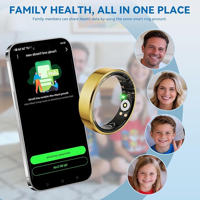 Smart Fitness Ring for Men and Women – Lightweight & Barely‑There Feel, Track Heart Rate, Stress, Sleep, Steps & SpO2, Ultra‑Slim 6mm,10ATM Waterproof, No Subscription Fee, Gold 7