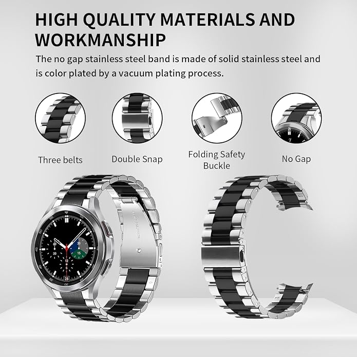 GOLDTOLUCK No Gap Stainless Steel Band Compatible with Samsung Galaxy Watch 8 7 6 5 4 Classic FE Pro Ultra 40mm 44mm 46mm 43mm 47mm 45mm 42mm Replacement Men Women Milanese Metal Elegant Casual