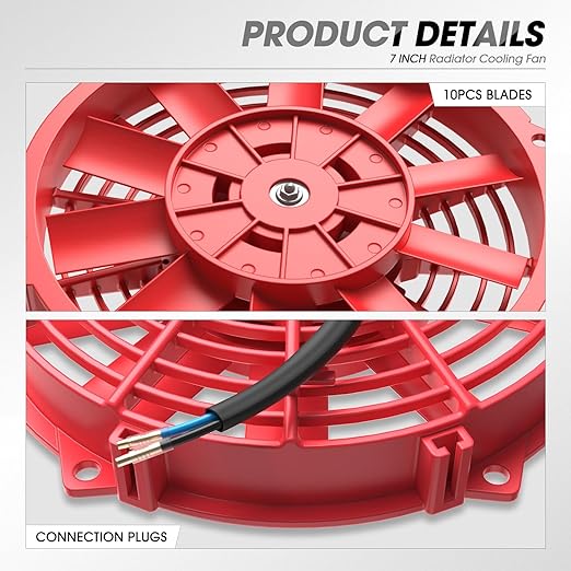 DNA Motoring 7 Inch High Performace Electric Cooling Slim Radiator Fan with Mount Kit, Red, RAF-7-RD+FMK