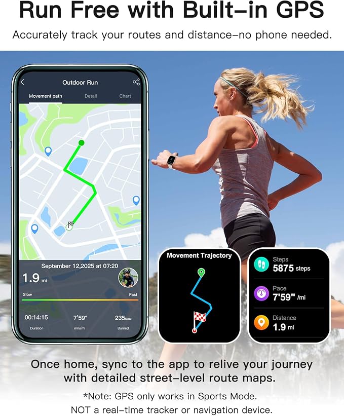 Smart Watches for Women Men with GPS Built-in, Answer/Make Calls, 1.95" Smartwatch for iPhone/Android Phones, Fitness Watch with Heart Rate/Sleep Monitor 100+ Sports Modes IP68 Waterproof (Starlight)