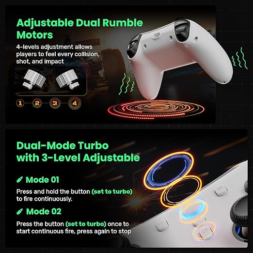 IFYOO N1 2.4G Wireless Gaming Controller, Hall Effect Trigger and Joystick, for PC Computer Laptop (Win 11/10/8/7), Steam, Android, PS3, Switch(No Gyro), Wired Game Controller Dual-Mode Gamepad