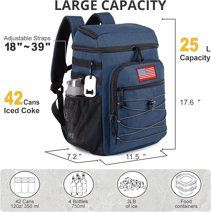 25L Backpack Cooler Keep All Drink Cold for Long Periods of Time Cooler Backpack Insulated Waterproof Portable High Durability Small Cooler Backpack with Compartment for Hiking Camping Beach